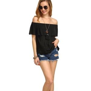 Tops - Off The Shoulder Ruffle Hem Blouse Top Tops - Off The Shoulder Ruffle Hem Blouse Top